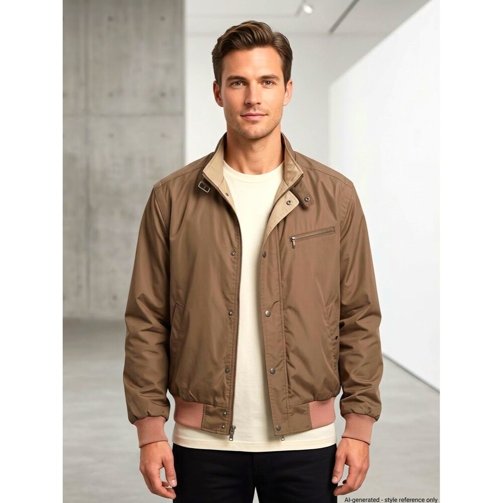 Vintage Members Only Brown Bomber Jacket Zip/Snap Lined Stand-Up Cotton 46 Retro